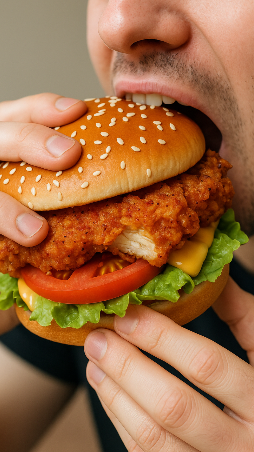 First Bite Reaction of Spicy Deluxe Sandwich 🍔🔥